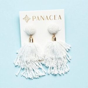 Panacea Anthropology Boho Vibes White Beaded Tassel Earrings